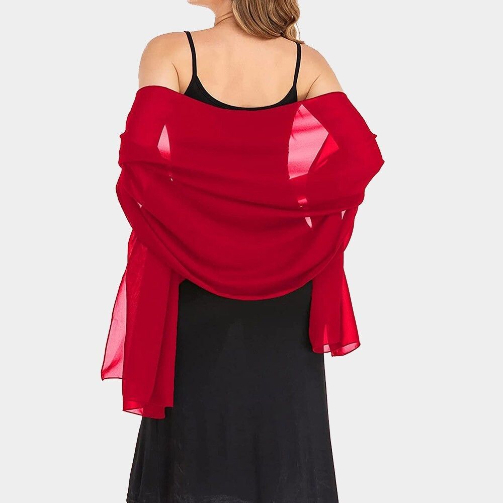 Lightweight Chiffon Shawl Red Scarf Wrap Sheer Evening Cover Up for Women